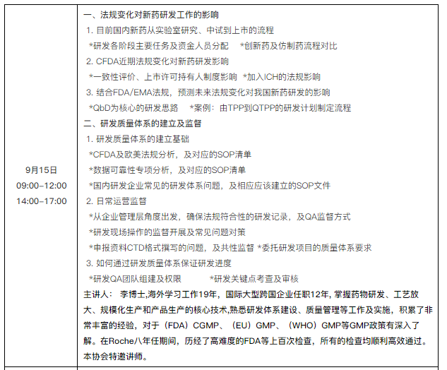 新法规下的新药研发项目管理及研发质量体系建立与完善研修班