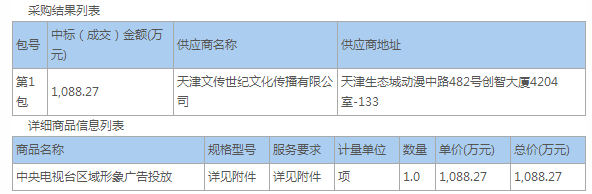中心商务区管委会办公室本级中央电视台区域形象广告投放项目成交公告
